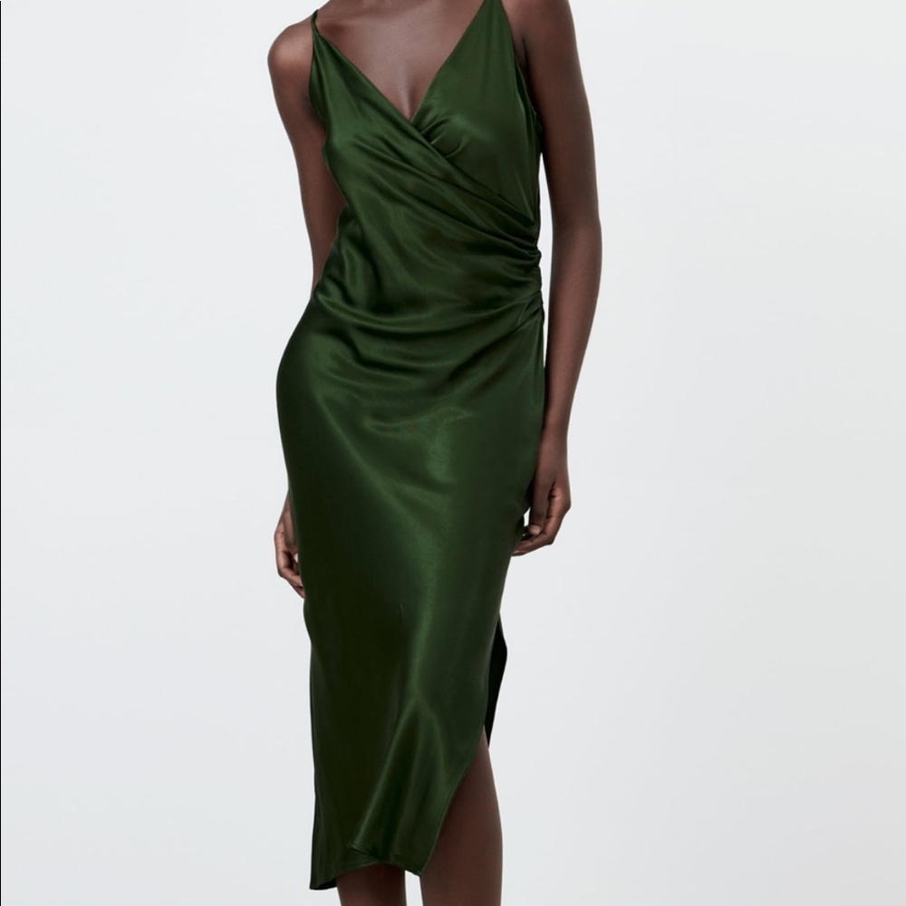 DRAPED LINGERIE STYLE DRESS GREEN
